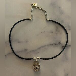 Kendra Scott Black Leather Choker Necklace with Gold Lock Pendant